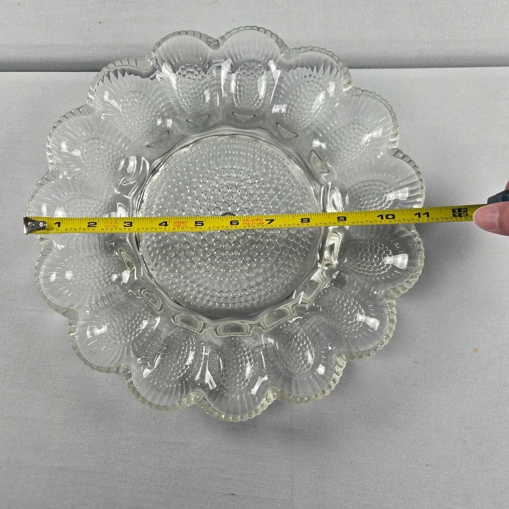 Vintage Clear Glass Deviled Egg Platter 15 Egg Hobnail Serving Tray 11